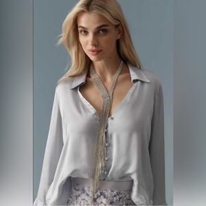 Serafina Anthropologie Rhinestone Mesh Fringe Statement Necklace NWOT